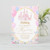 Invitation Pink Princess Castle Girl Anniversaire (Debout devant)