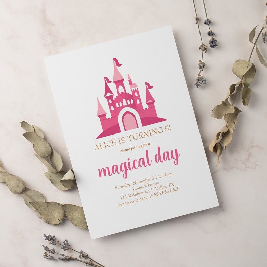 Invitation Pink Princess Castle Girl Anniversaire