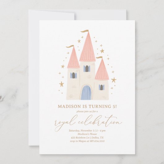 Invitation Pink Princess Castle Girl Anniversaire (Devant)