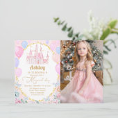 Invitation Pink Princess Castle Girl Anniversaire Photo (Debout devant)