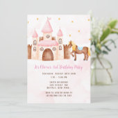 Invitation Pink Princess Castle Horse fête d'anniversaire (Debout devant)