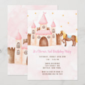 Invitation Pink Princess Castle Horse fête d'anniversaire (Devant / Derrière)