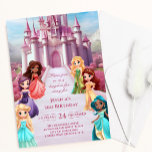 Invitation Pink Princess Castle Royal Kid Girl Anniversaire<br><div class="desc">Une princesse thème filles modèle invitation anniversaire. Le design princesse présente un château magique rose entouré de princesses en robes multicolores arc-en-ciel. Personnalisez en éditant l'invitation numérique ou imprimé avec vos détails uniques.</div>