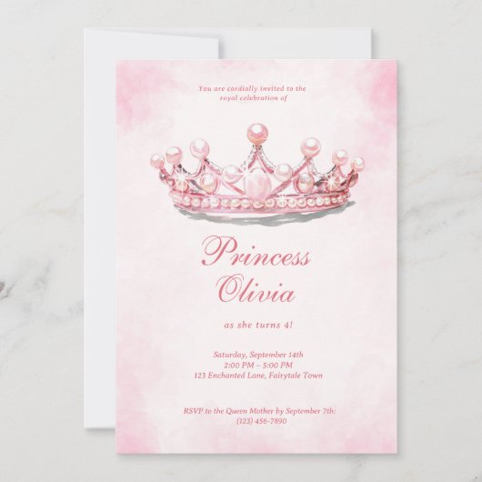 Invitation Pink Princess Crown Fairytale Anniversaire (Devant)