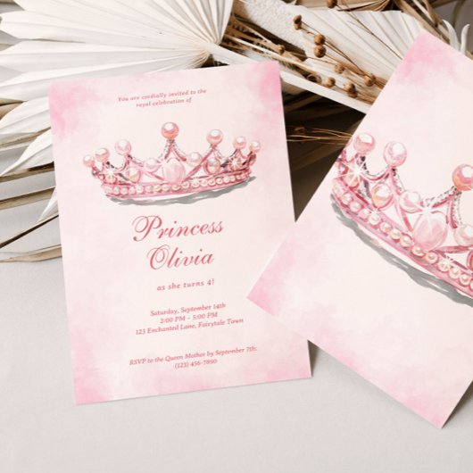Invitation Pink Princess Crown Fairytale Anniversaire