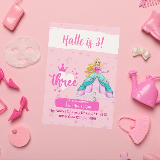 Invitation Pink Princess Doll, 3rd Birthday
