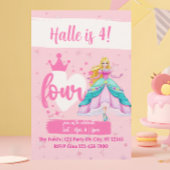 Invitation Pink Princess Doll, 4th Birthday