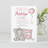 Invitation Pink Princess Elephant Child's 1st Birthday Party (Debout devant)