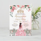Invitation Pink Princess Fairytale Quinceañera avec Rose (Debout devant)