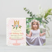 Invitation Pink Princess Floral Cake Girl Photo Anniversaire (Debout devant)
