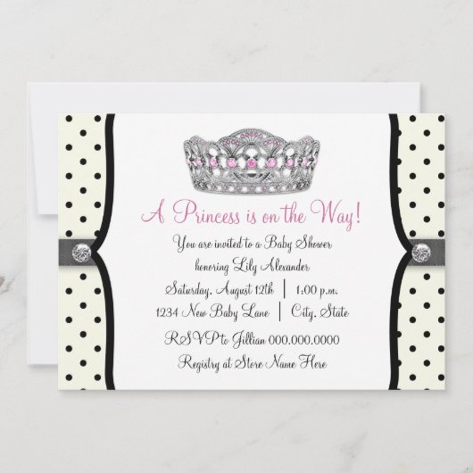 Invitation Pink Princess Pink Black Polka Baby shower (Devant)