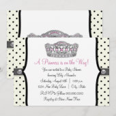 Invitation Pink Princess Pink Black Polka Baby shower (Devant / Derrière)
