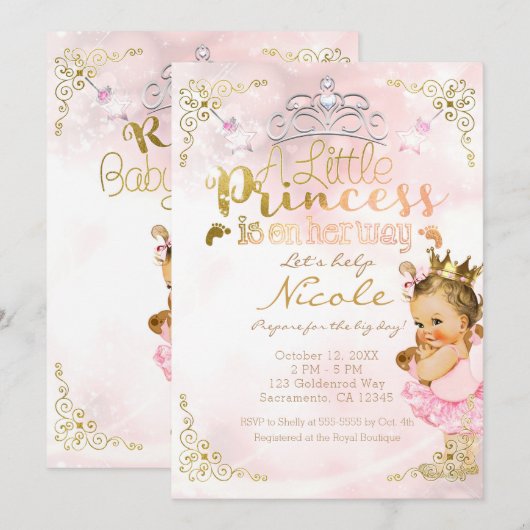 Invitation Pink Princess Sparkle Tutu & Baby shower de la Cou (Devant / Derrière)