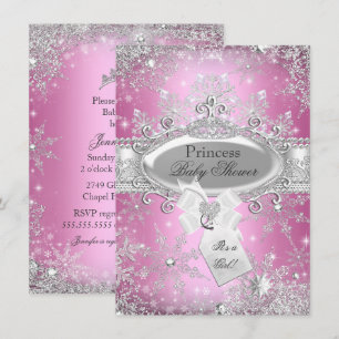 Invitation Pink Princess Winter Wonderland Baby shower Invita