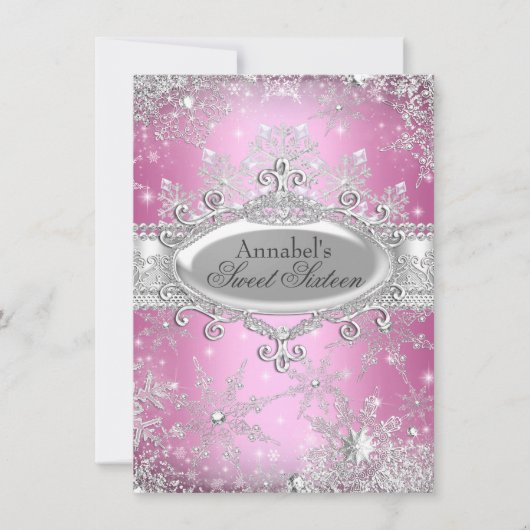Invitation Pink Princess Winter Wonderland Sweet 16 Invitatio (Devant)