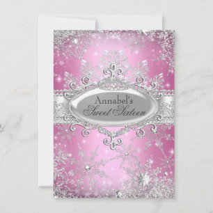 Invitation Pink Princess Winter Wonderland Sweet 16 Invitatio