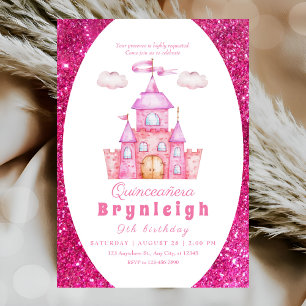 Invitation Pink princesse château fille fête d'anniversaire