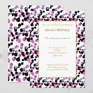 INVITATION PINK PURPLE BLACK LEOPARD SPOT ANNIVERSAIRE