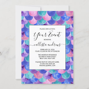Invitation Pink Purple Blue Aquarelle Turquoise Étales de sir