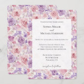 Invitation Pink Purple Blush Flowers Hearts Wedding (Devant / Derrière)