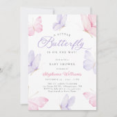 Invitation Pink & Purple Butterflies Baby Shower (Devant)