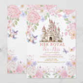 Invitation Pink Purple Butterflies Royal five-ness Birthday  (Devant / Derrière)