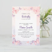 Invitation Pink Purple Butterfly Baby Shower (Debout devant)