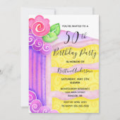 Invitation Pink Purple Cake Floral 50e fête d'anniversaire (Devant)