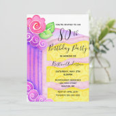 Invitation Pink Purple Cake Floral 80e fête d'anniversaire (Debout devant)