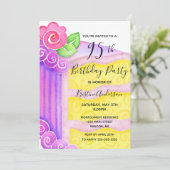 Invitation Pink Purple Cake Floral 95e fête d'anniversaire (Debout devant)