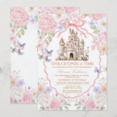 Invitation Pink Purple castle Butterflies Royal 1st Birthday  (Devant / Derrière)