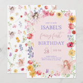 Invitation Pink Purple Fairy Premier anniversaire (Devant / Derrière)