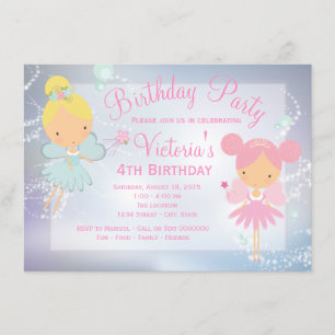 Invitation Pink Purple Fairy Princesse Fille fête d'anniversa
