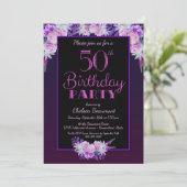 Invitation Pink Purple Floral 50e fête d'anniversaire (Debout devant)