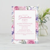 Invitation Pink Purple Floral Graduation Party (Debout devant)