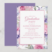 Invitation Pink Purple Floral Graduation Party (Devant / Derrière)