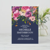 Invitation Pink Purple Floral Navy Blue 70e anniversaire Invi (Debout devant)