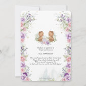 Invitation Pink Purple Floral Ours Tea Twins Baby shower (Dos)