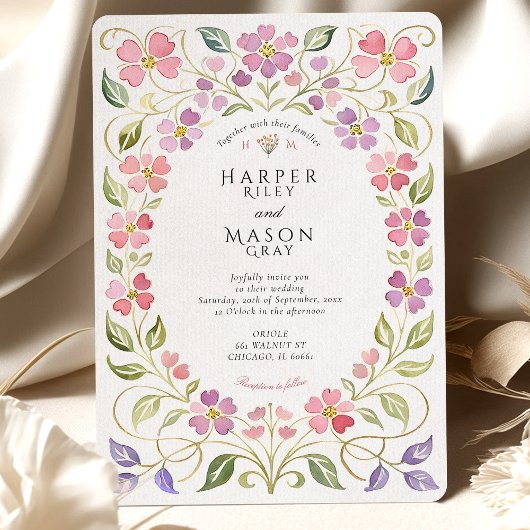 Invitation Pink & Purple Floral Petal Frame Wedding
