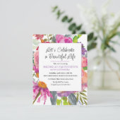 Invitation Pink Purple Floral QR Code 90e anniversaire (Debout devant)