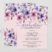 Invitation Pink Purple Floral Watercolor Party (Devant / Derrière)