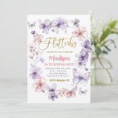 Invitation Pink Purple Flutterby Floral Butterfly Anniversair (Debout devant)