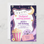 Invitation Pink Purple Girl Backyard Movie Night Birthday (Devant)