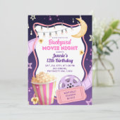 Invitation Pink Purple Girl Backyard Movie Night Birthday (Debout devant)