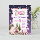 Invitation Pink Purple Girl Camping Birthday (Debout devant)