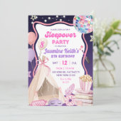 Invitation Pink Purple Girl Sleepover Birthday (Debout devant)