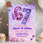 Invitation Pink Purple Glitter 67 Birthday Party