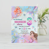 Invitation Pink Purple Glitter Mermaids 3rd Birthday Party (Debout devant)