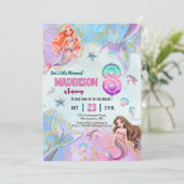 Invitation Pink Purple Glitter Mermaids 8th Birthday Party (Debout devant)