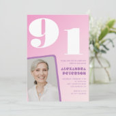 Invitation Pink Purple Gradient Photo 91e anniversaire (Debout devant)